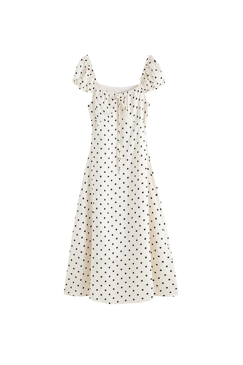 White Polka-Dot Midi Dress - HBQMJX