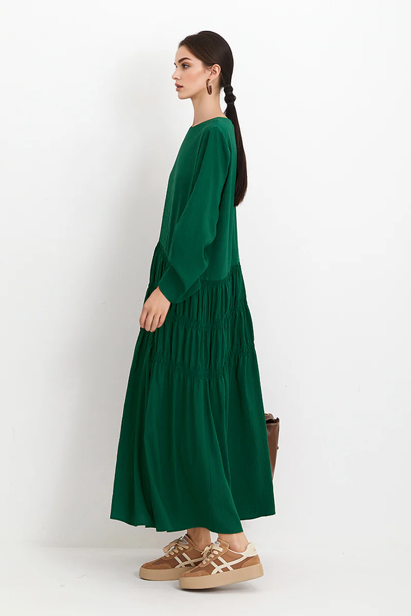 Forest Green Long-Sleeve Maxi Dress - HBQMJX