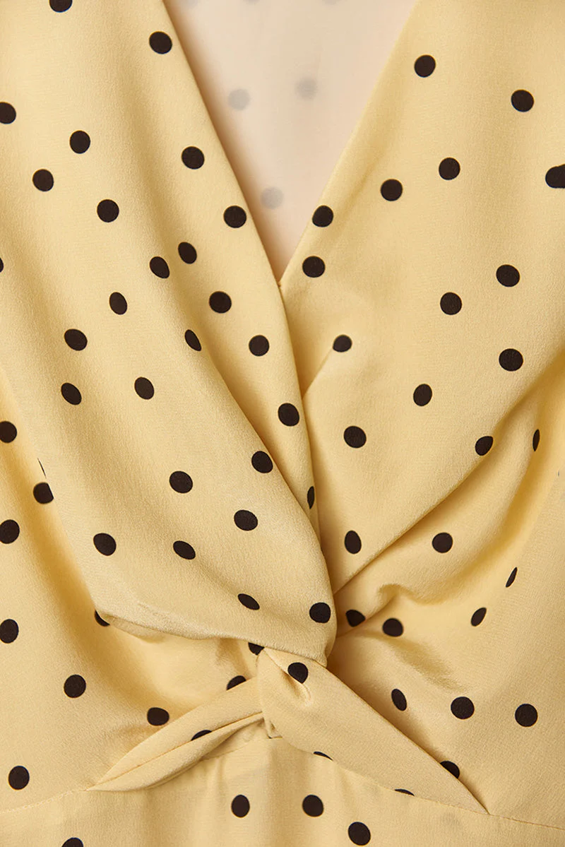 Yellow 100 Heavy Silk Crepe Polka Dot Midi Dress - HBQMJX