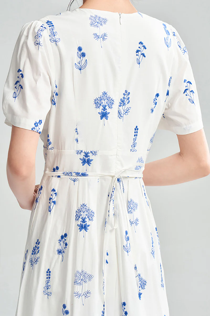 100 Cotton Floral Empire Waist A-Line Midi Sundress - HBQMJX