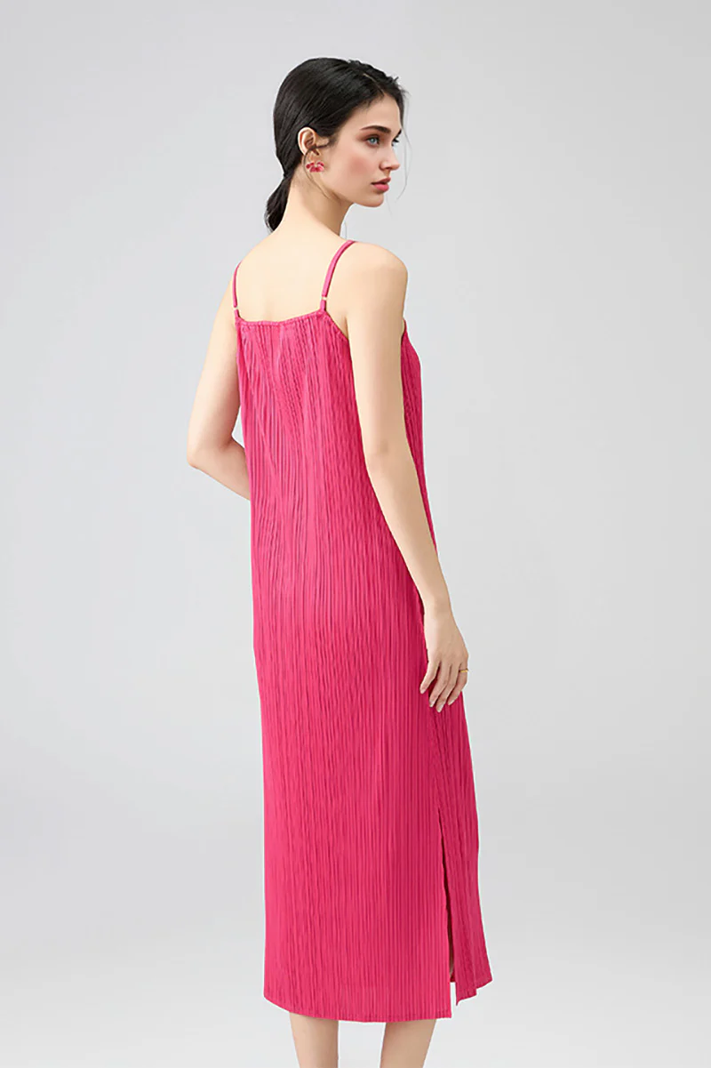 Designer Inspired Pleated Midi Slip Dress - HBQMJX