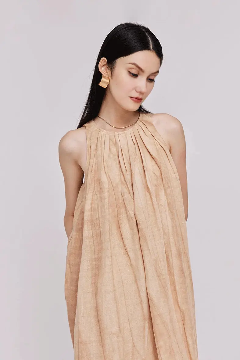 Tie Dye Sleeveless Linen Midi Dress - HBQMJX