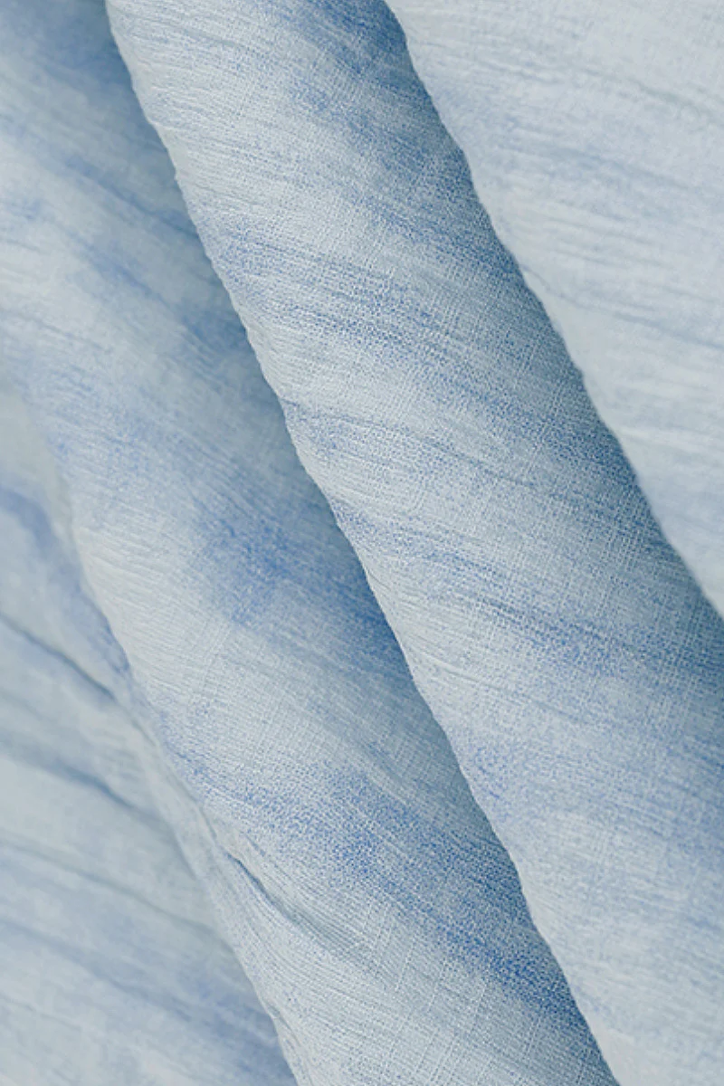 Baby Blue Lyocell V-Neck Puff-Sleeve Midi Dress - HBQMJX