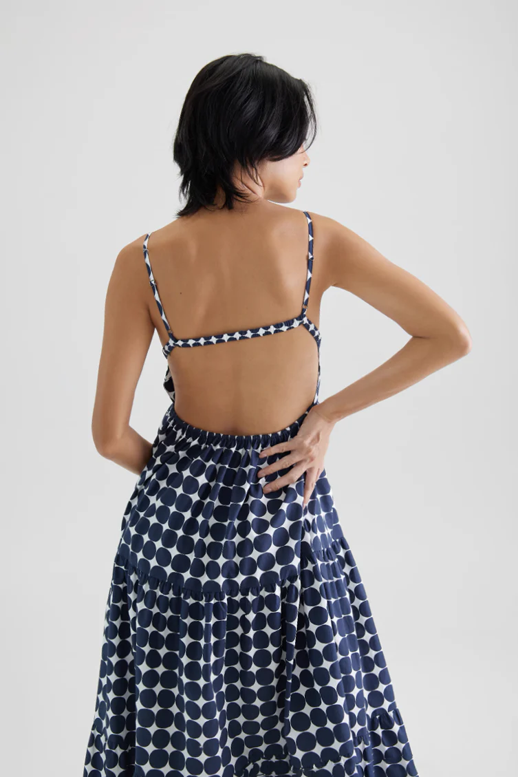 Polka Dot Tiered Backless Dress - HBQMJX