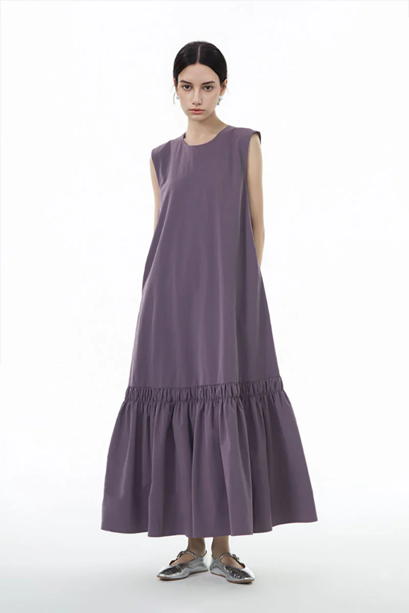 Relaxed Sleeveless A-Line Tiered Maxi Dress - HBQMJX