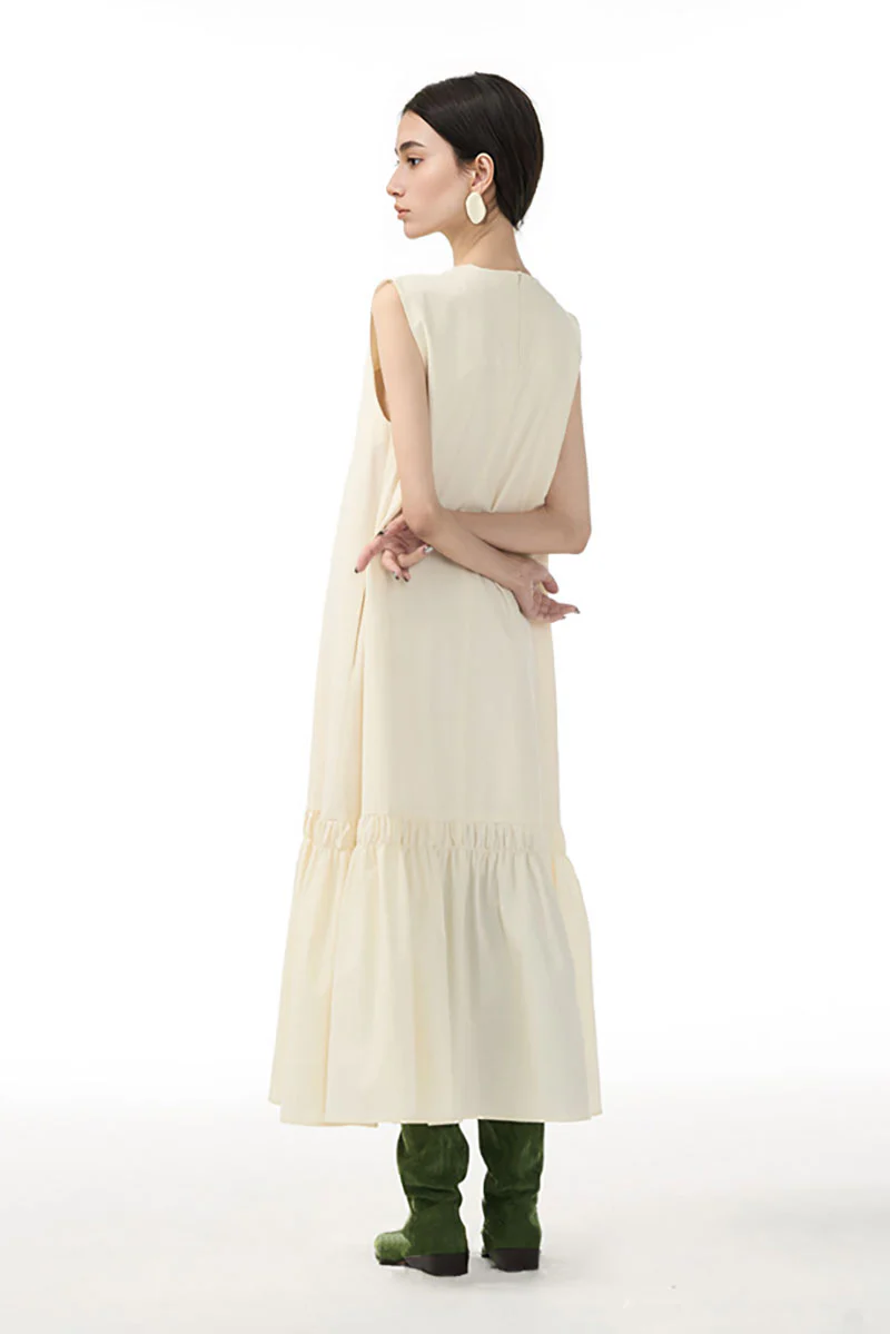 Relaxed Sleeveless A-Line Tiered Maxi Dress - HBQMJX