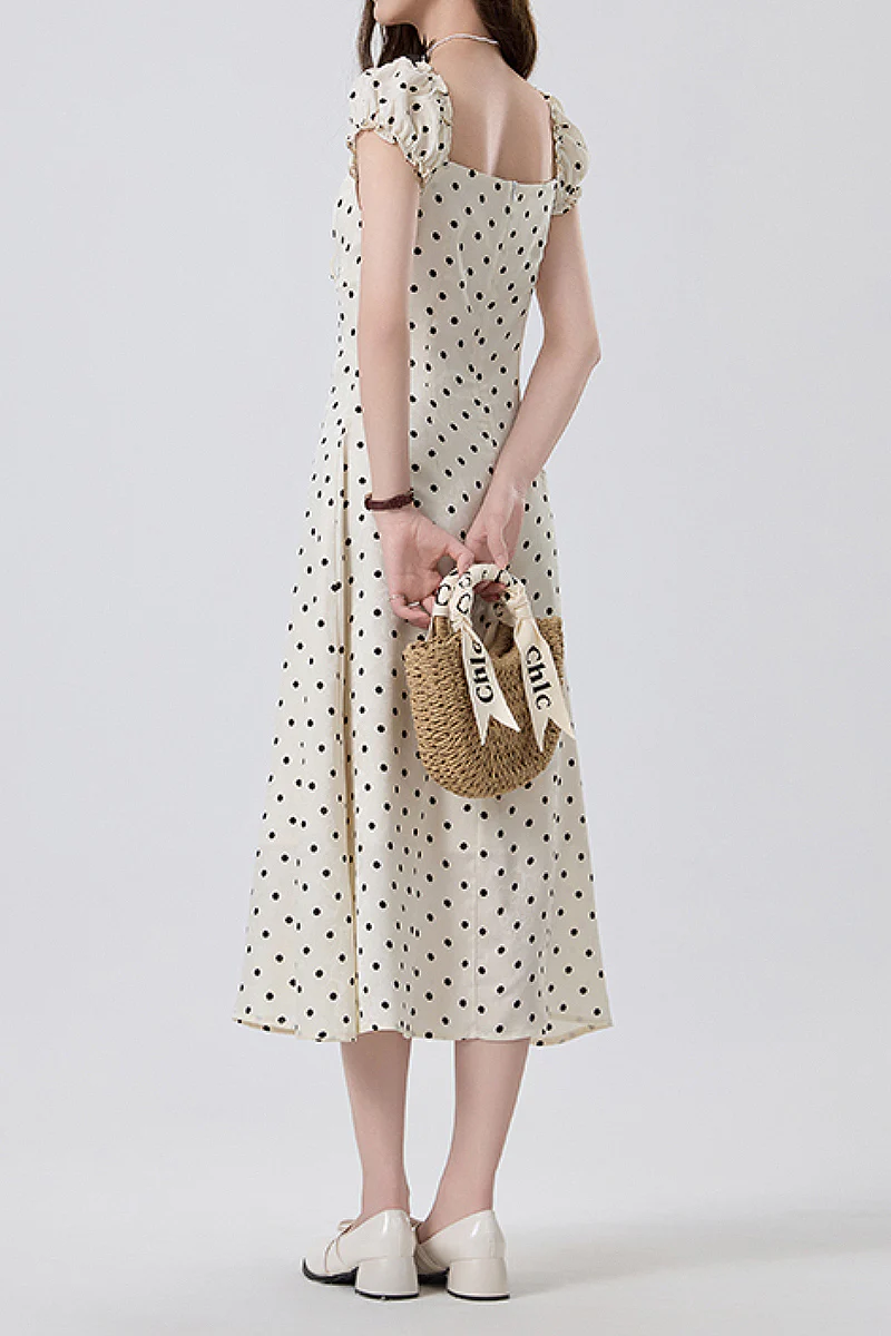 White Polka-Dot Midi Dress - HBQMJX