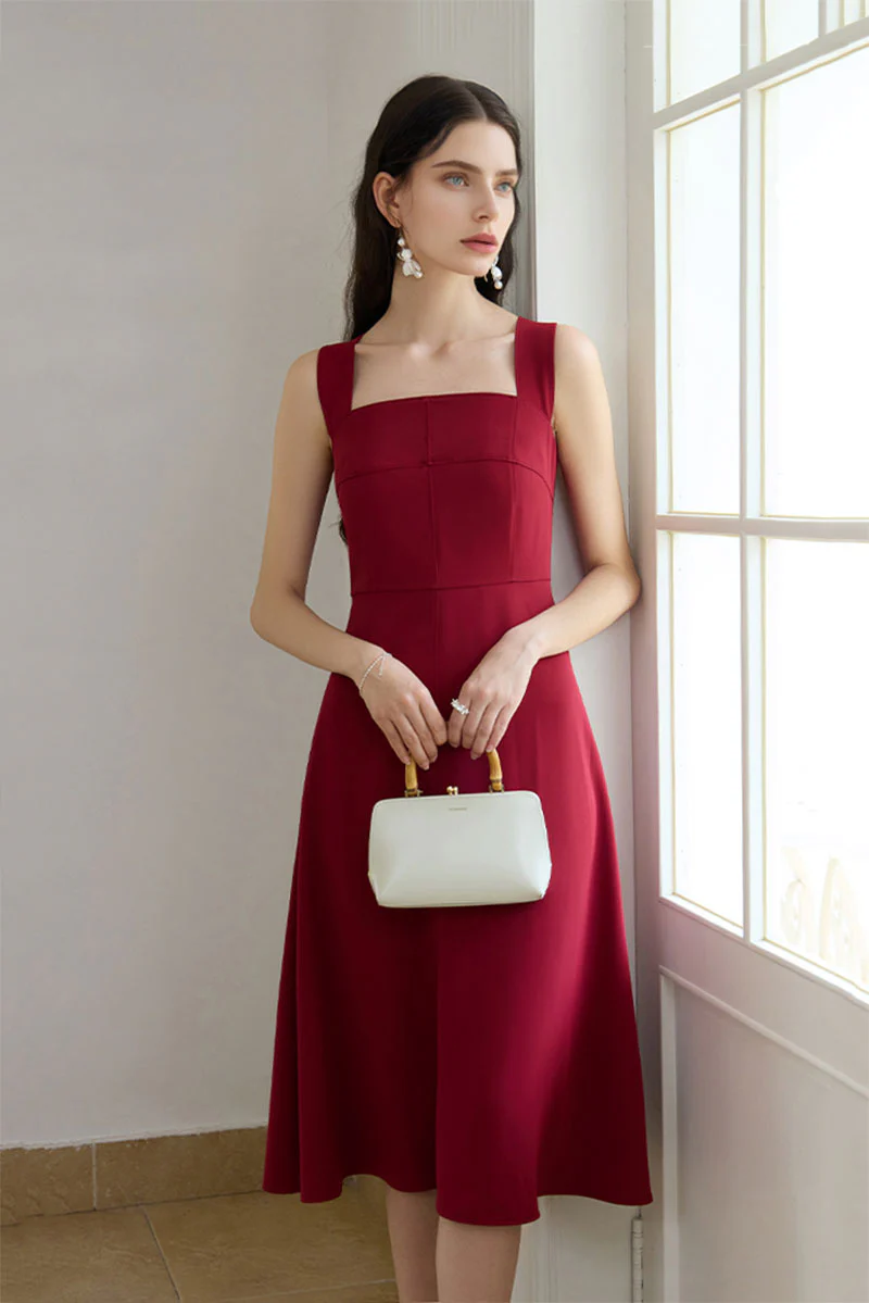 Red Cross-Back A-Line Midi Dress - HBQMJX
