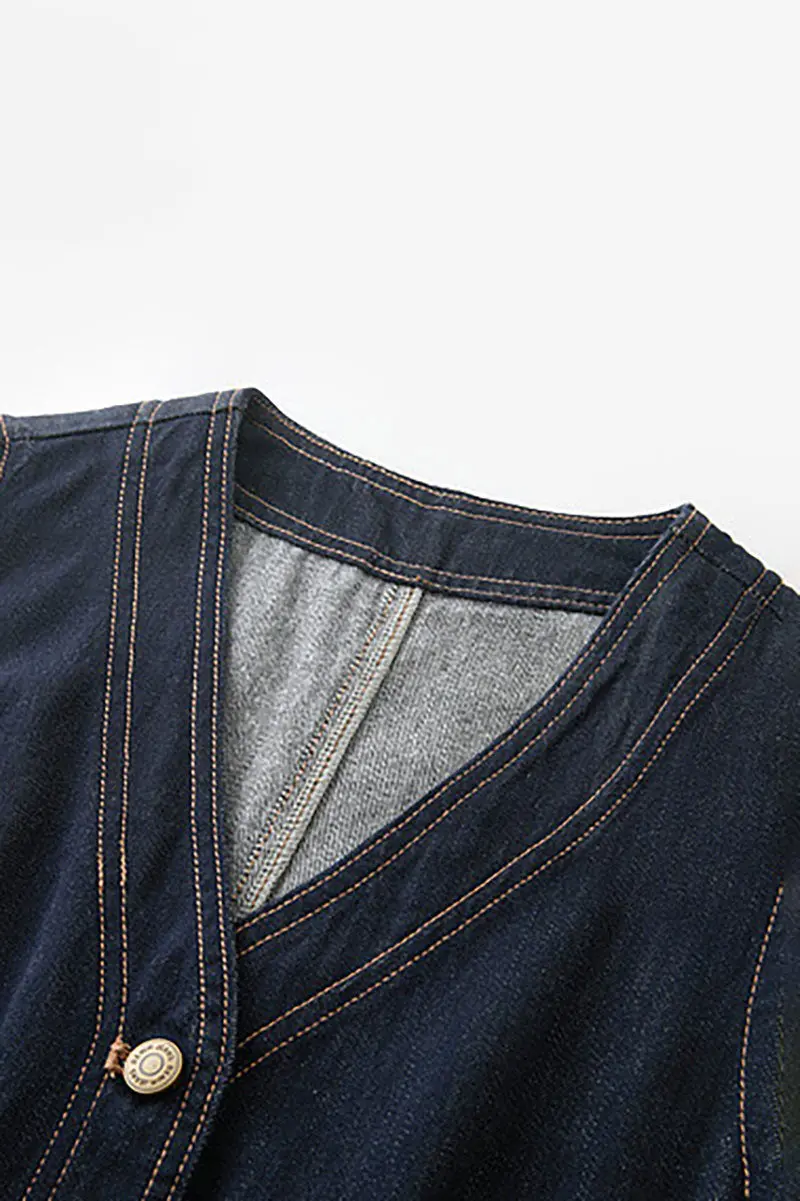 Denim V-Neck Vest Midi Dress with Pockets - HBQMJX