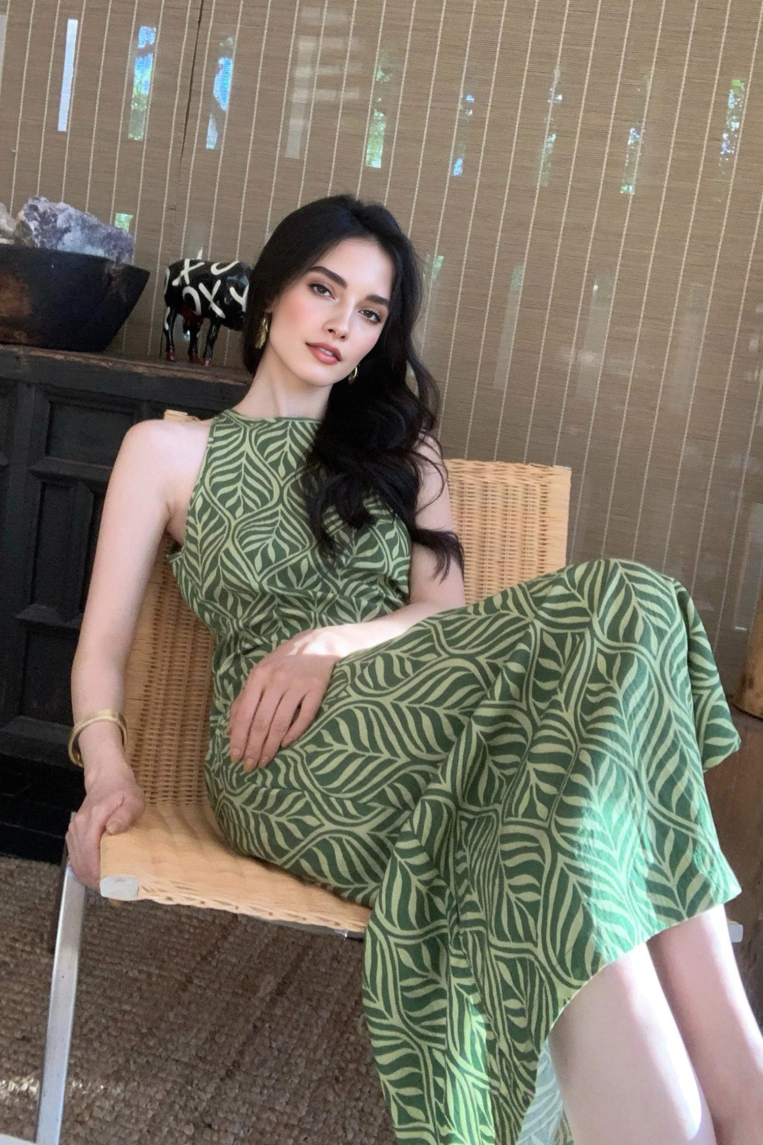 Green Paisley Print Sleeveless Maxi Dress - HBQMJX