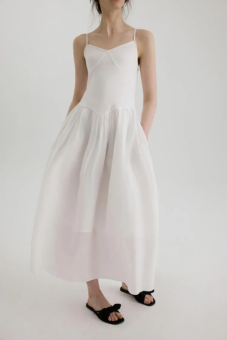 Fit and Flare Cotton Midi Dress with Side Pockets - HBQMJX