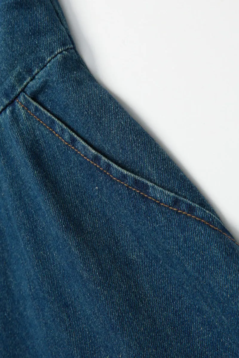 Denim Sleeveless A-Line Midi Shirt Dress - JIEEQQ