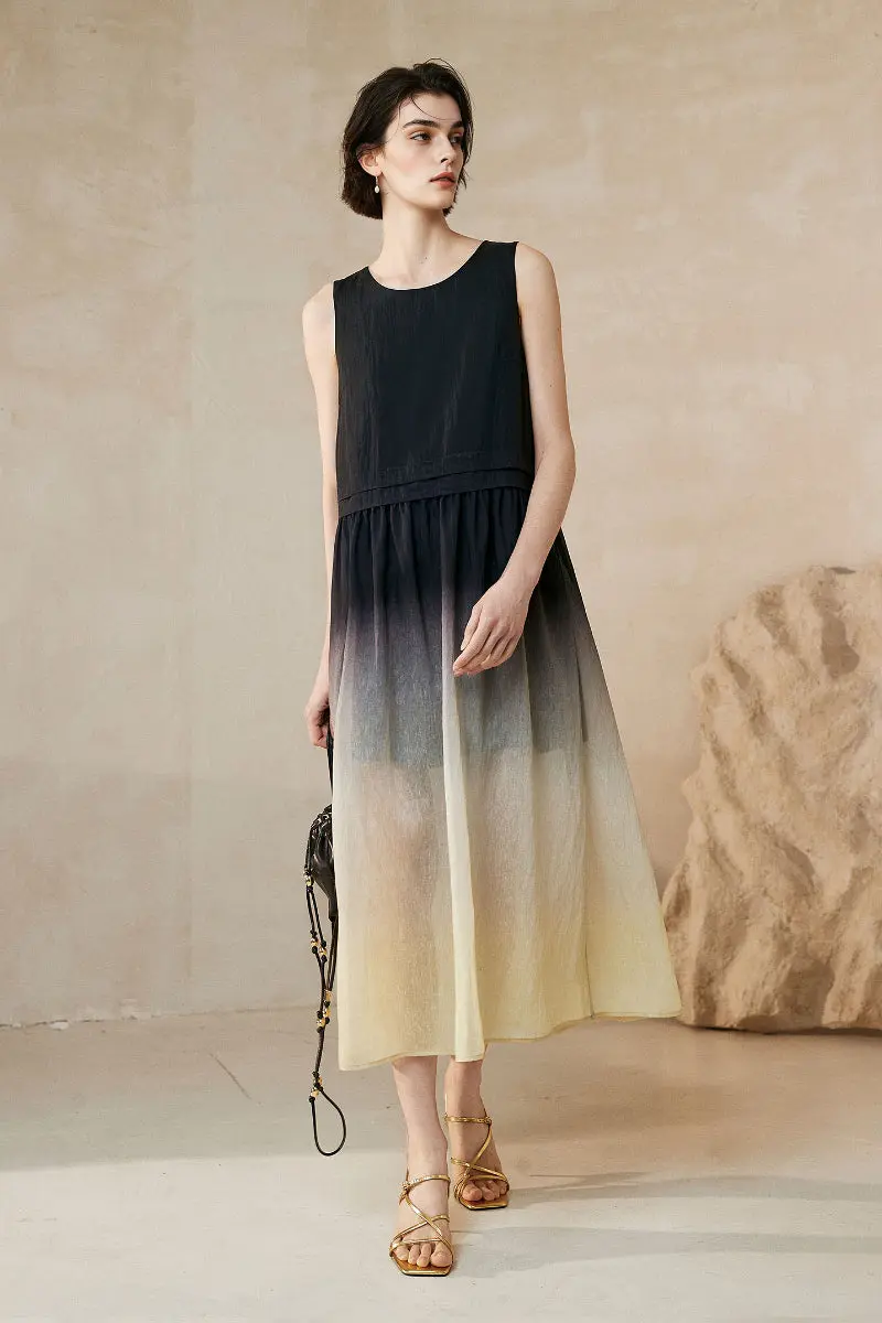 Ombre Sleeveless Linen Midi Dress - HBQMJX