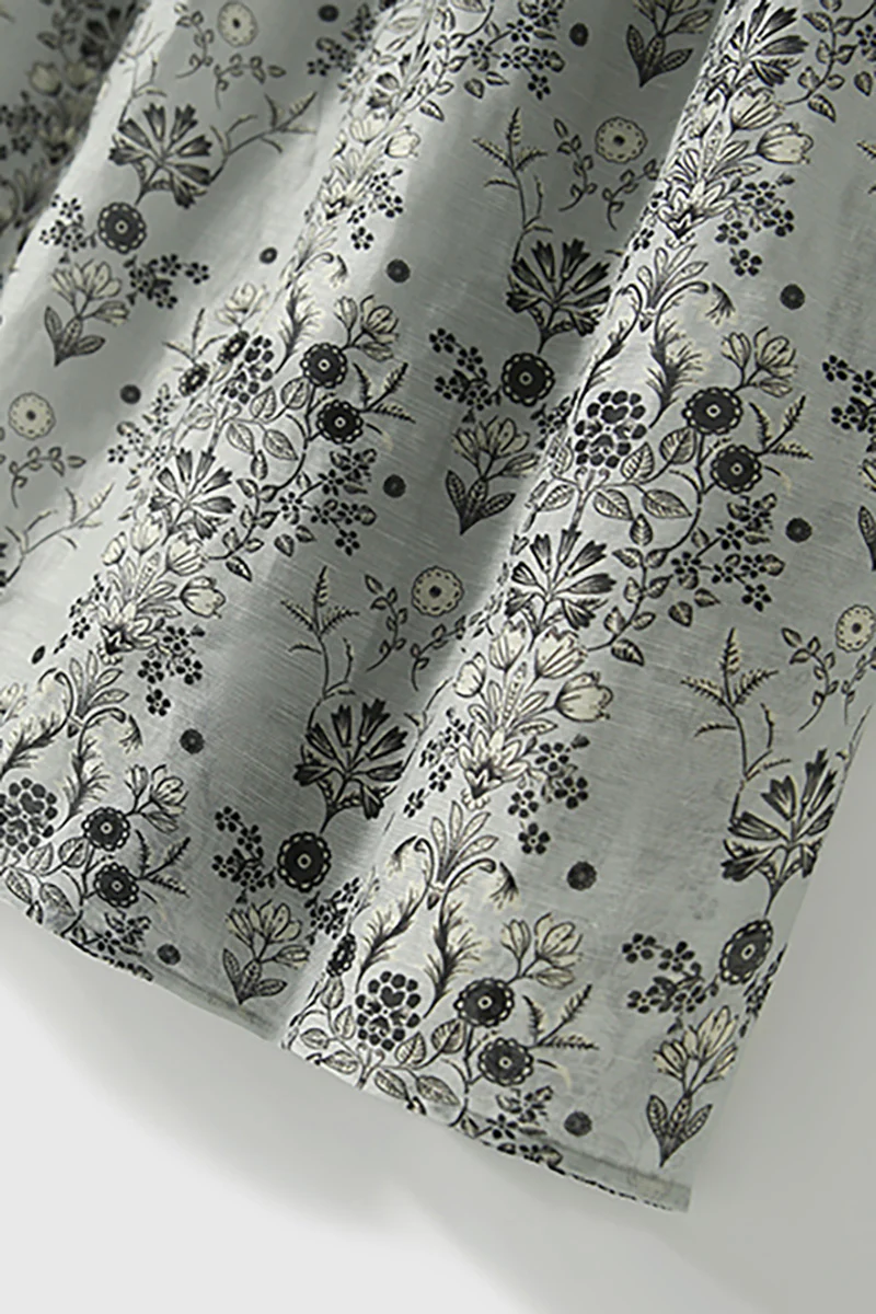 Floral Elbow-Sleeve Midi Dress in Linen-Silk Blend - HBQMJX