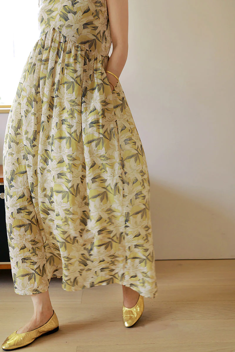 Pure Ramie Floral Sleeveless Scoop-Neck Midi Dress - HBQMJX