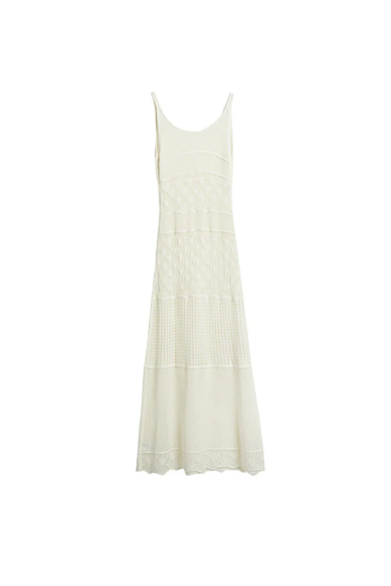 White Crochet V-Neck Sleeveless Midi Dress - HBQMJX