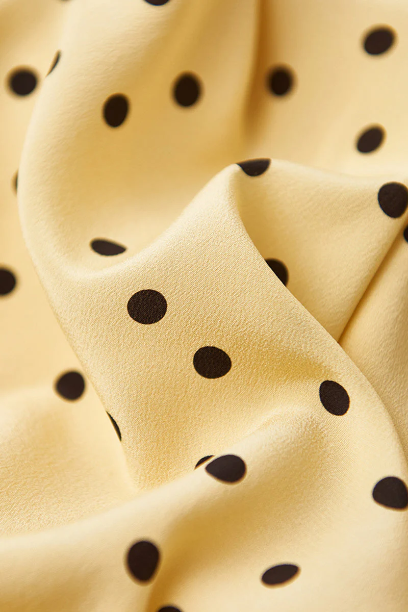 Yellow 100 Heavy Silk Crepe Polka Dot Midi Dress - HBQMJX