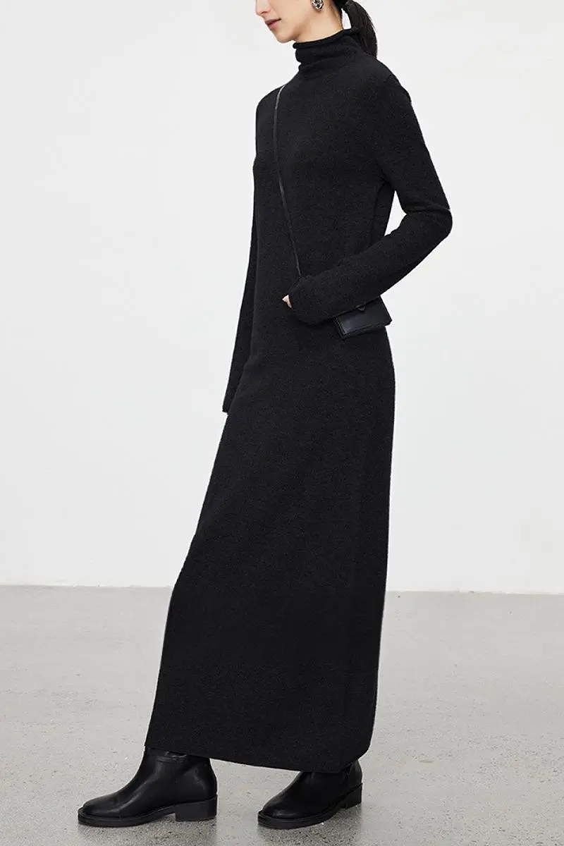 100 Wool Long Sleeve Crewneck Maxi Sweater Dress - HBQMJX