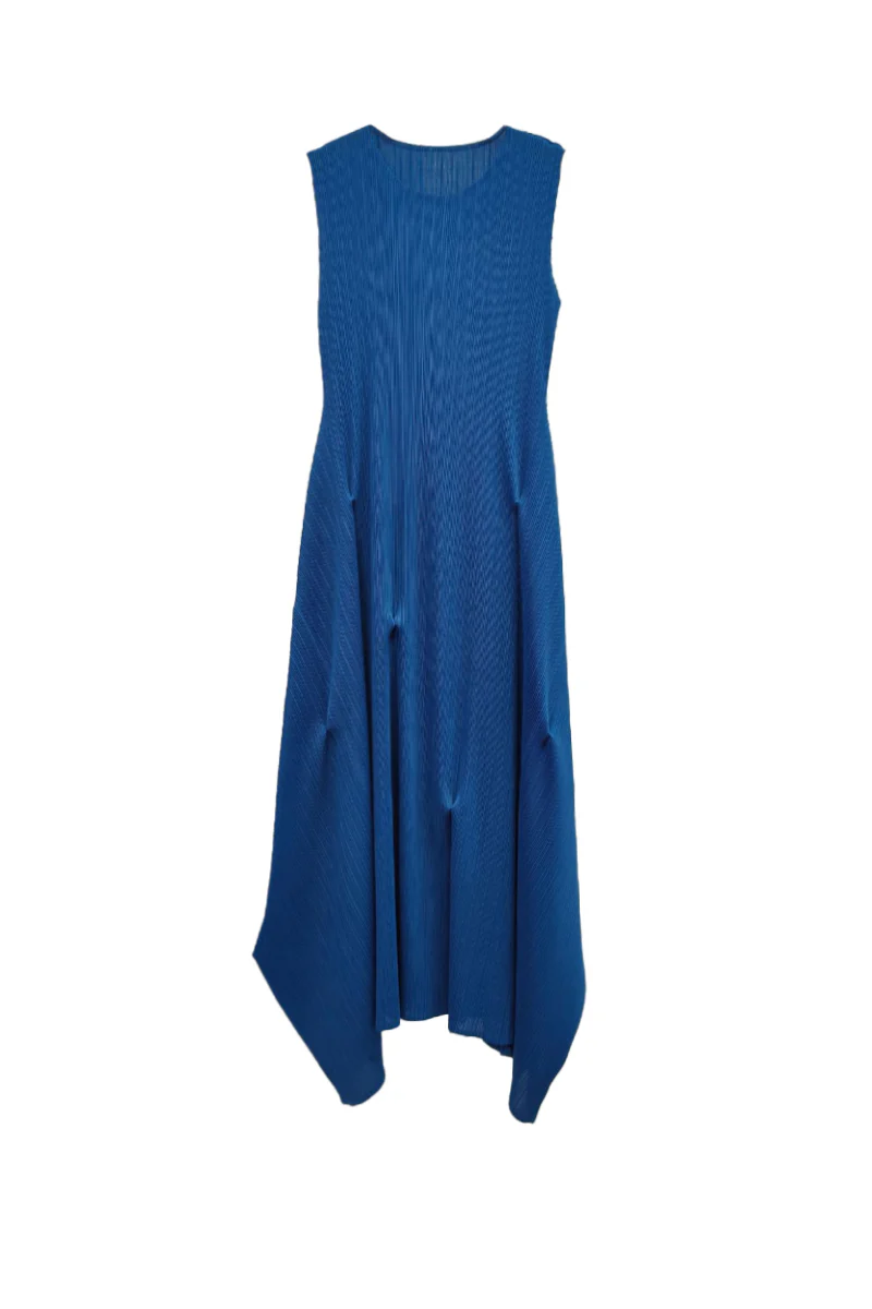 Designer Inspired Pleated Asymmetrical Midi Dress - HBQMJX