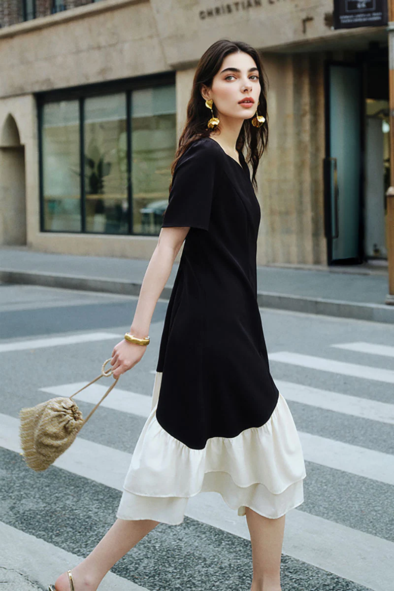 Short-Sleeve Sweetheart-Neck A-Line Midi Dress - HBQMJX