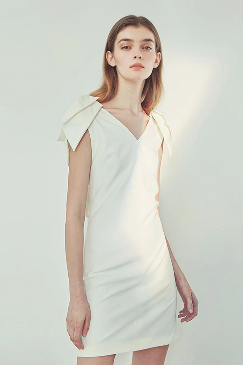 White Sleeveless Backless Bow Mini Dress - HBQMJX