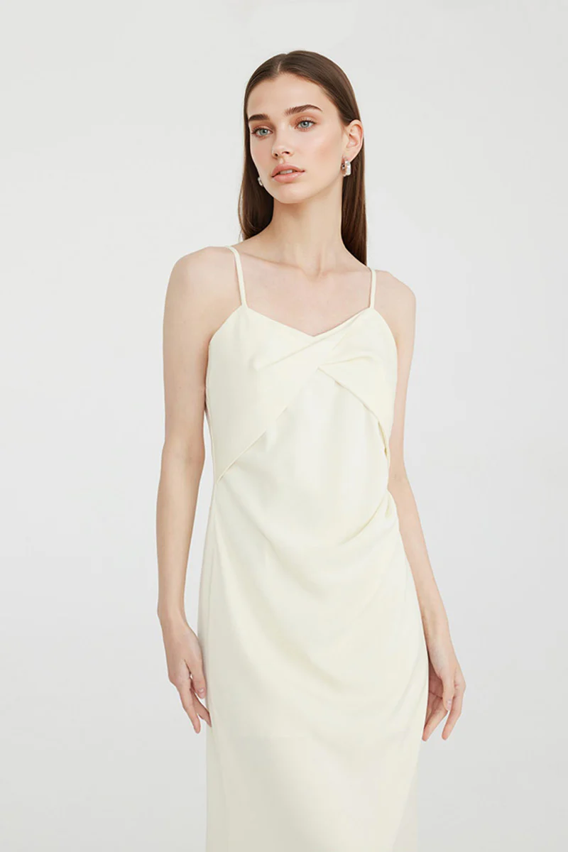 White Spaghetti-Strap Twist-Front Midi Dress - HBQMJX