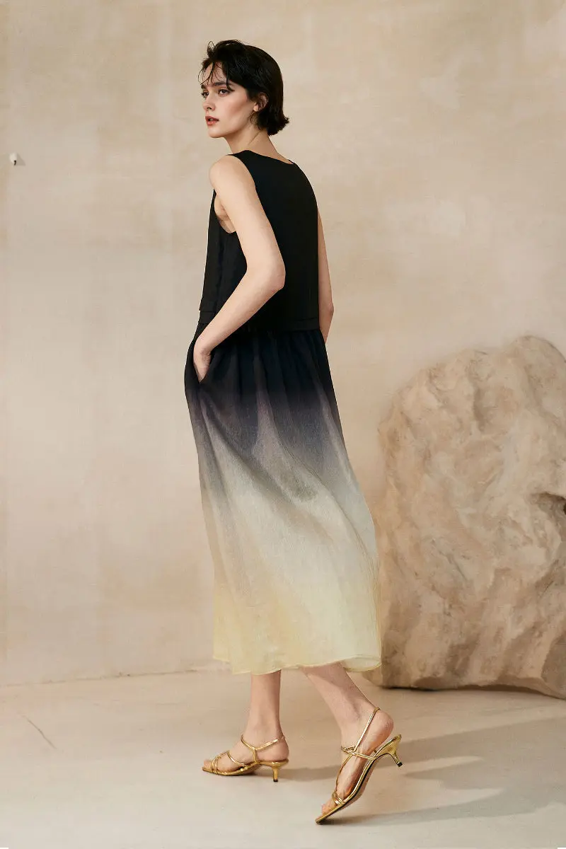 Ombre Sleeveless Linen Midi Dress - HBQMJX