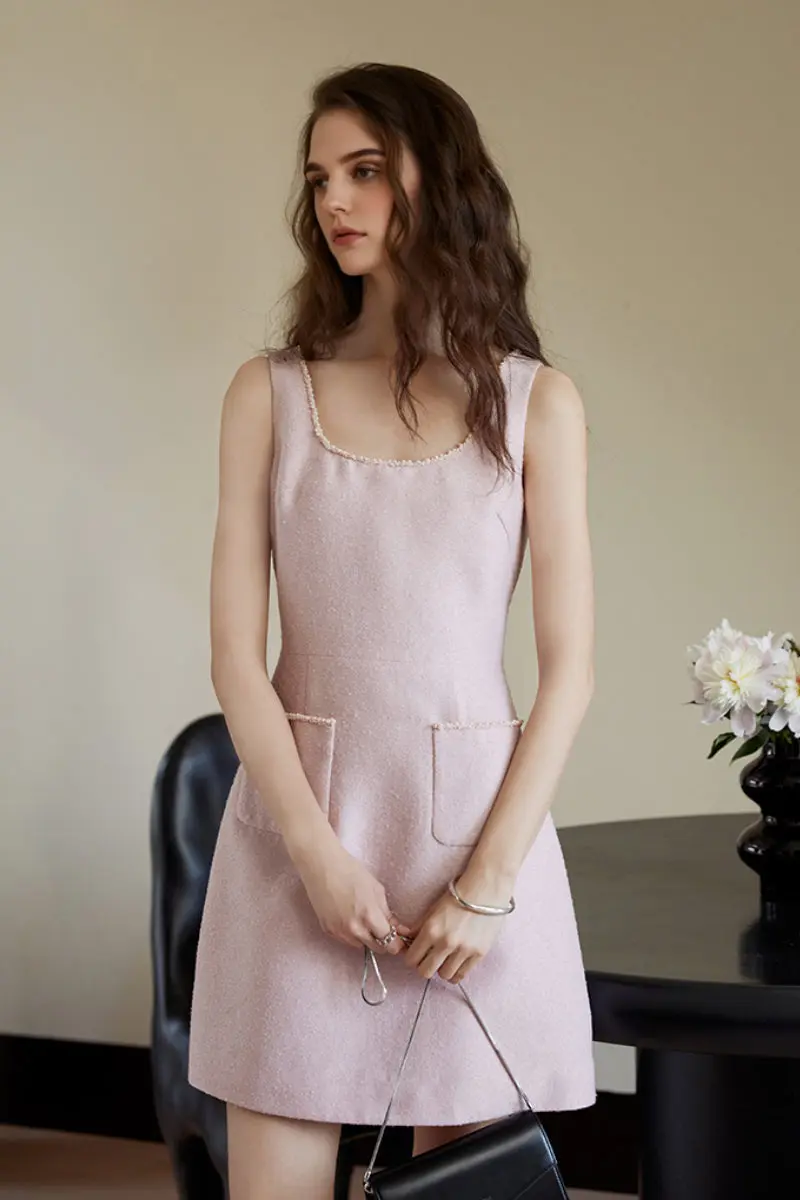 Pink Scoop-Neck Sleeveless Mini Dress - HBQMJX