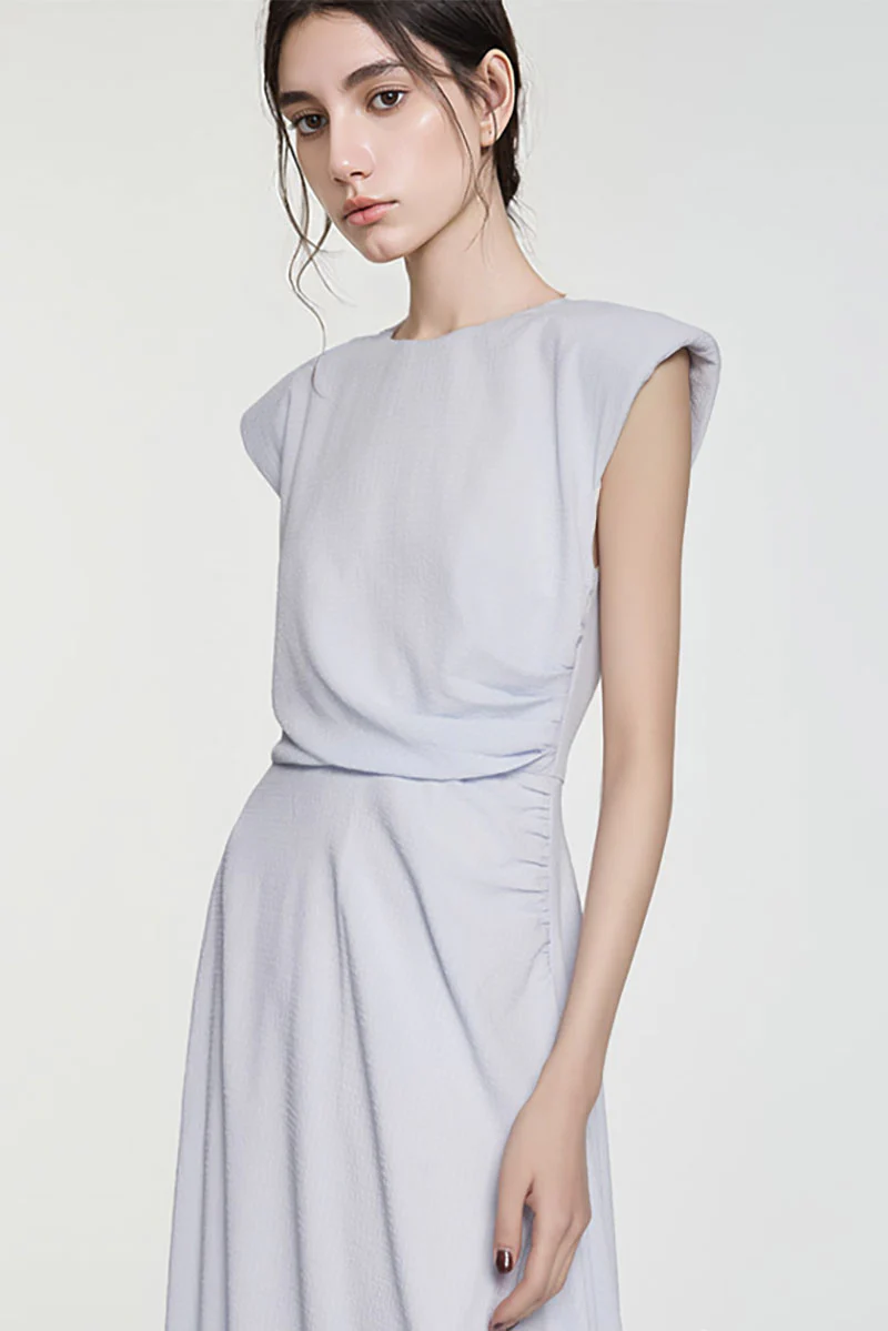 Minimalist Cap-Sleeve Ruched-Waist Bubble Midi Dress - HBQMJX