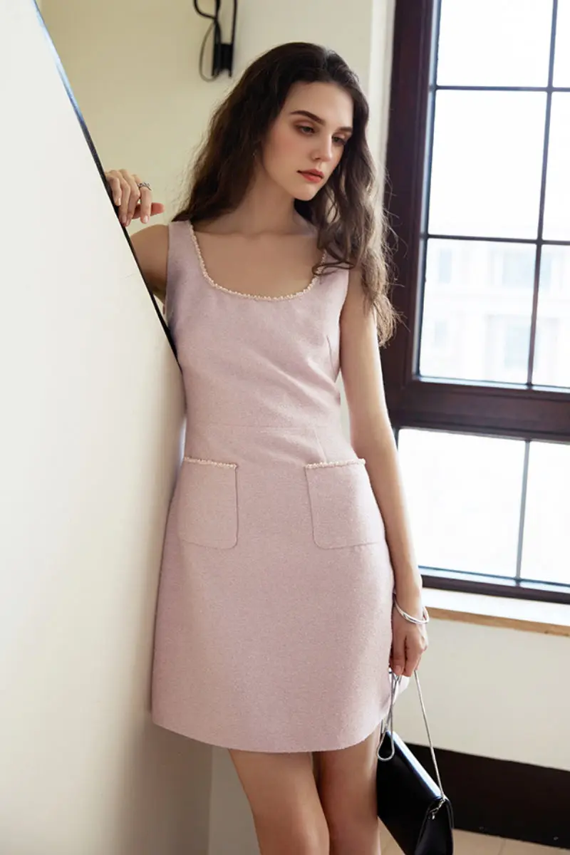 Pink Scoop-Neck Sleeveless Mini Dress - HBQMJX