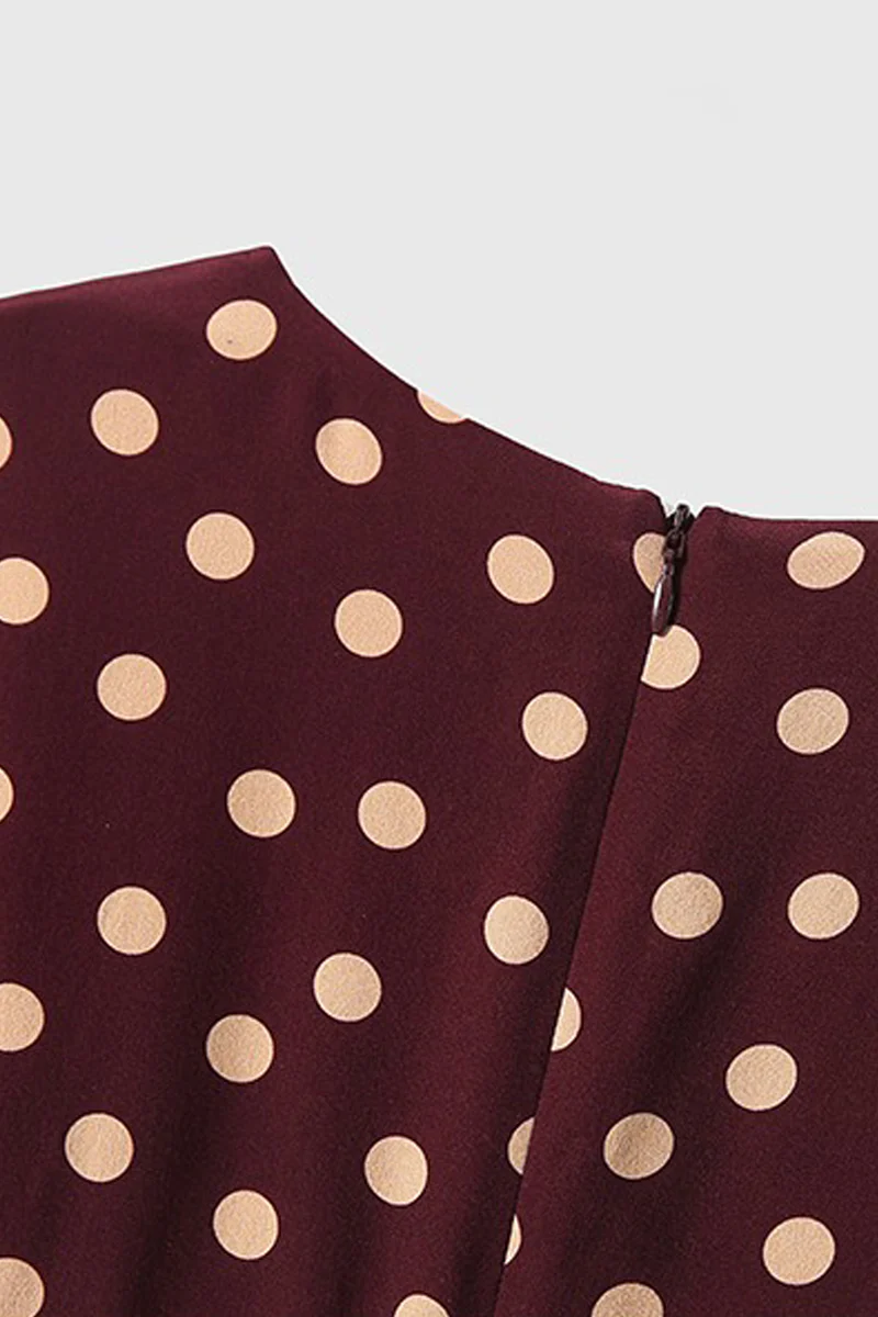 100 Mulberry Silk Red Polka-Dot Midi Tea Dress - HBQMJX