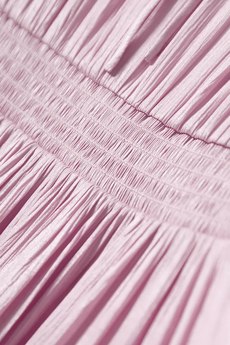 Pink Silky Tiered Puff-Sleeve Maxi Dress - HBQMJX