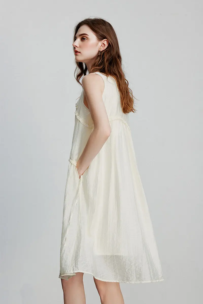 Ivory Lyocell Sleeveless Ruffle-Detail Midi Dress - HBQMJX