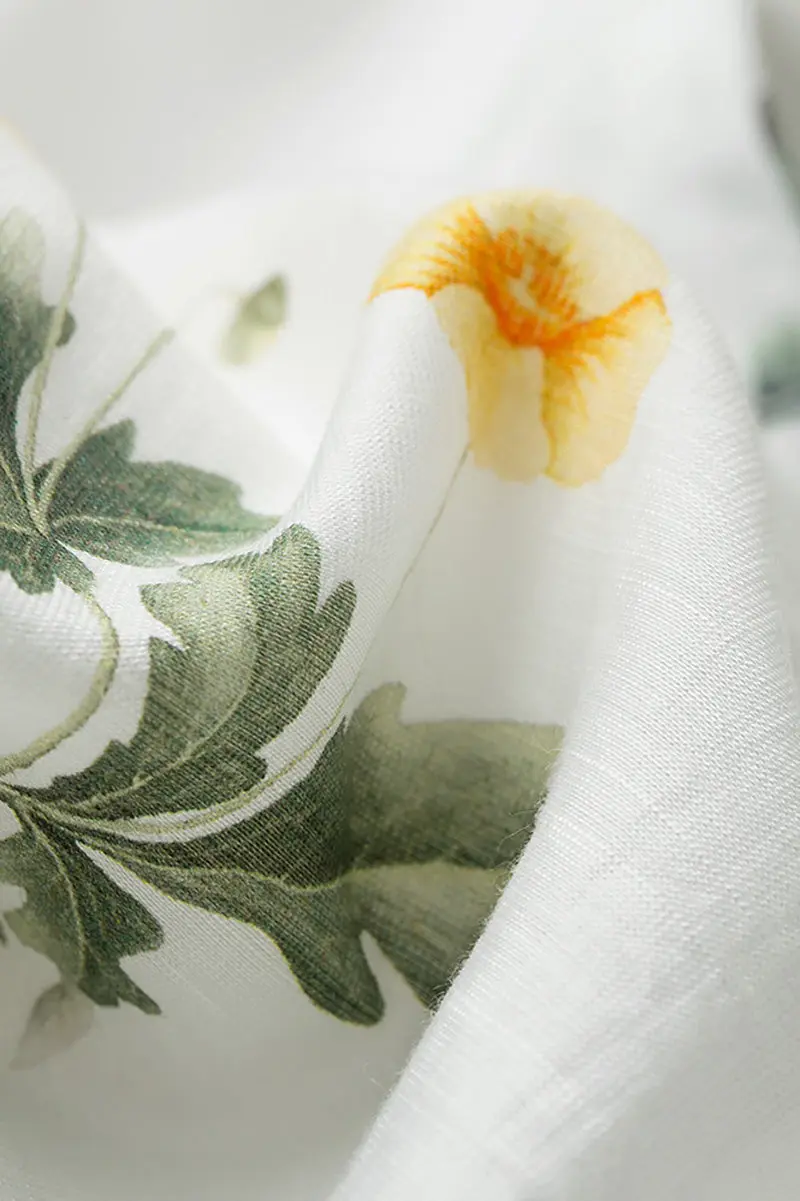 White Floral Linen Sleeveless Fit & Flare Midi Dress - HBQMJX