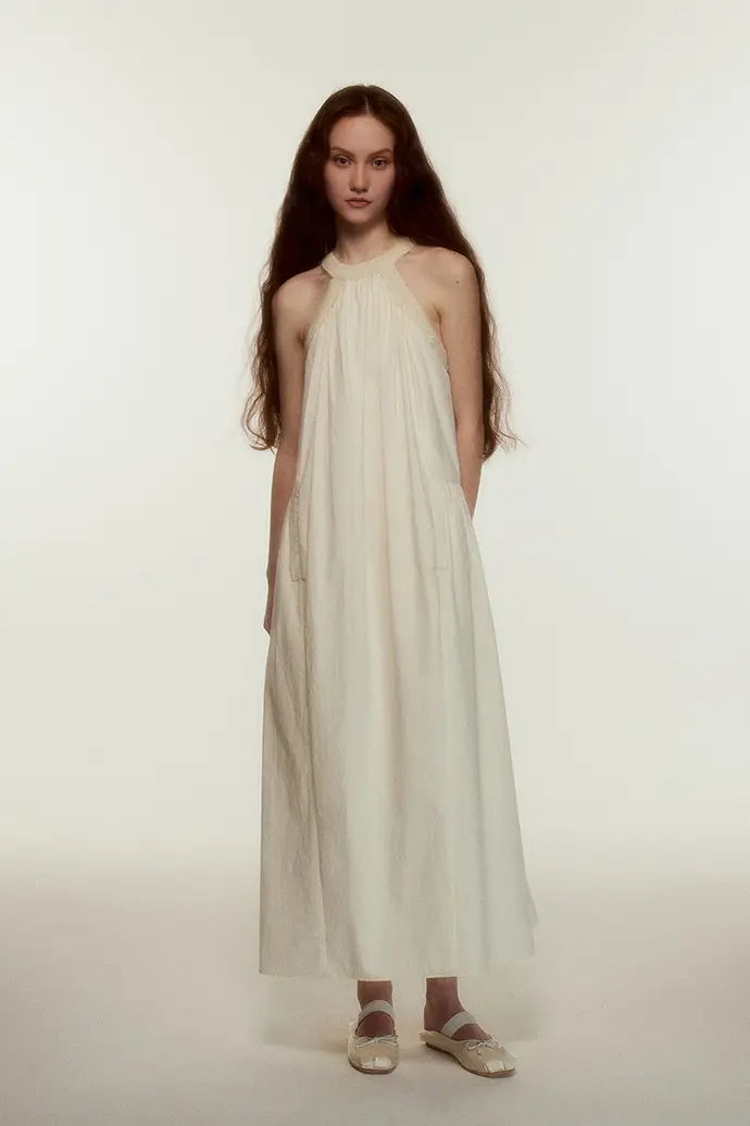 Rib Knit Collar Creamy White Midi Dress - HBQMJX