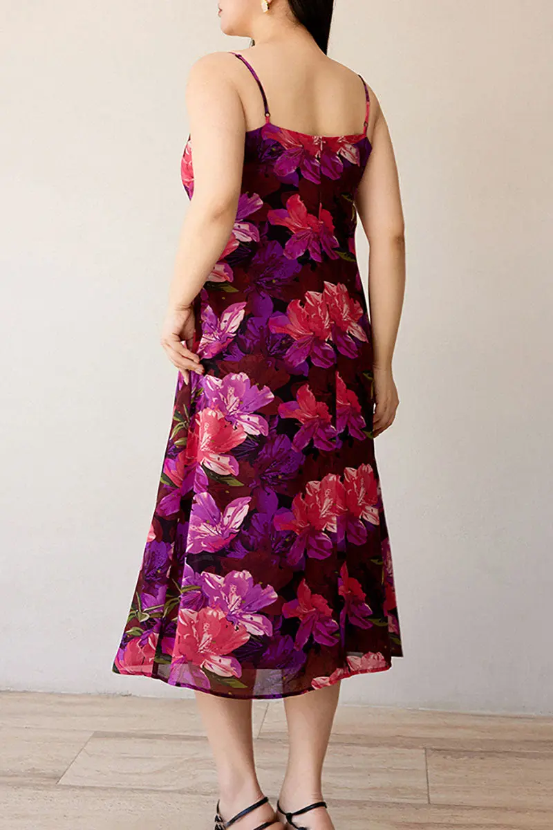 Chiffon Floral Cowl-Neck Midi Slip Dress in Purple - HBQMJX