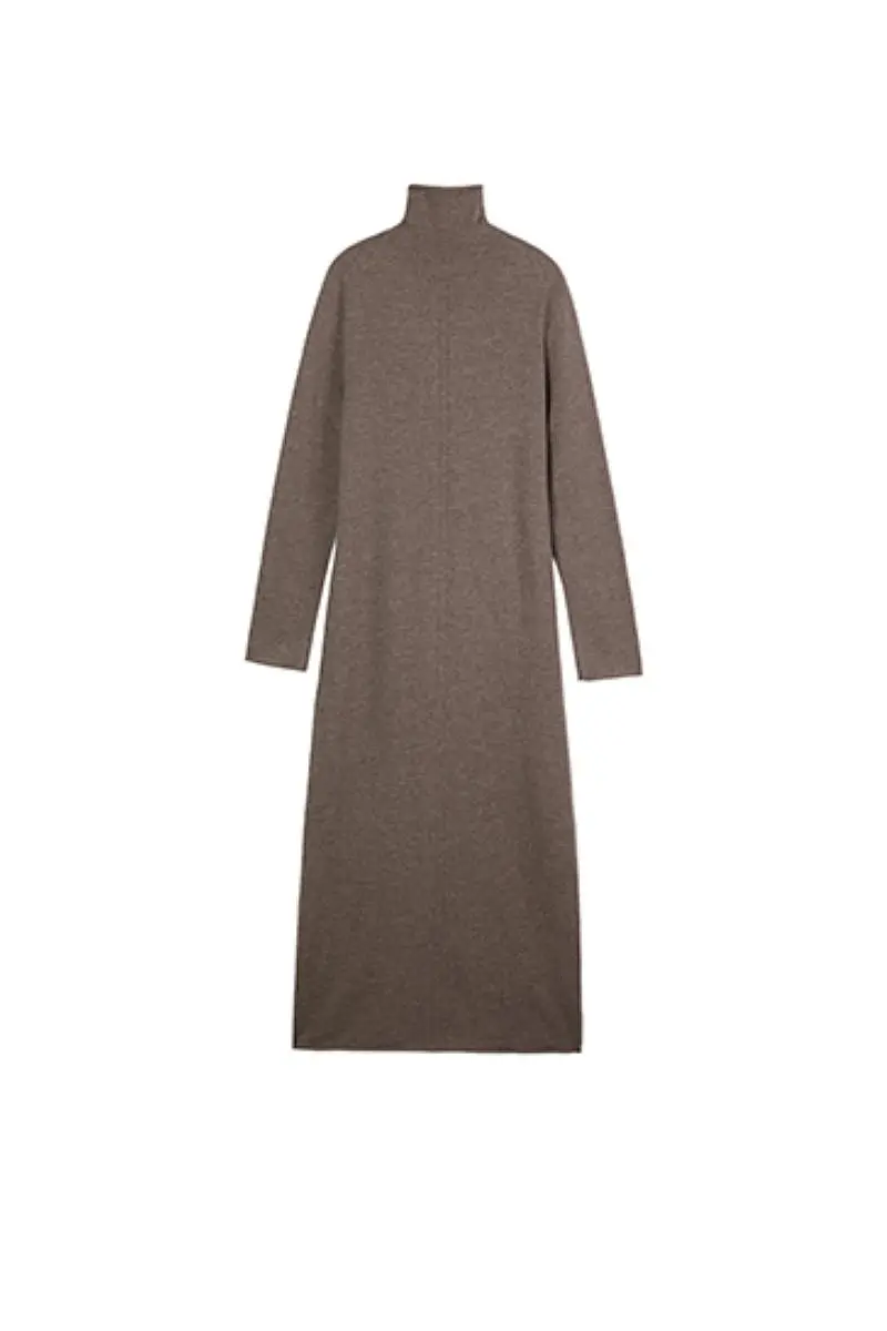 100 Wool Long Sleeve Crewneck Maxi Sweater Dress - HBQMJX