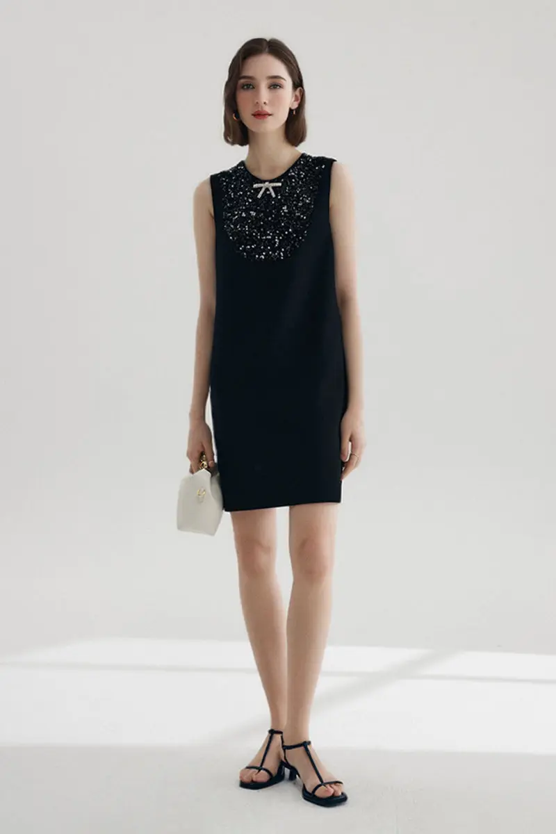 Sequin Embellished Bow-Detail Sleeveless Mini Dress - HBQMJX