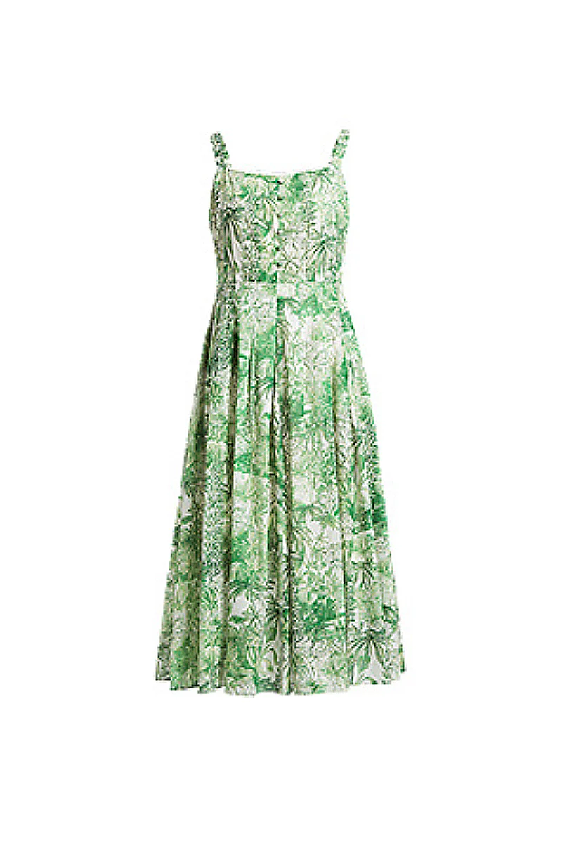 Green Floral Square-Neck Sleeveless Midi Dress - HBQMJX