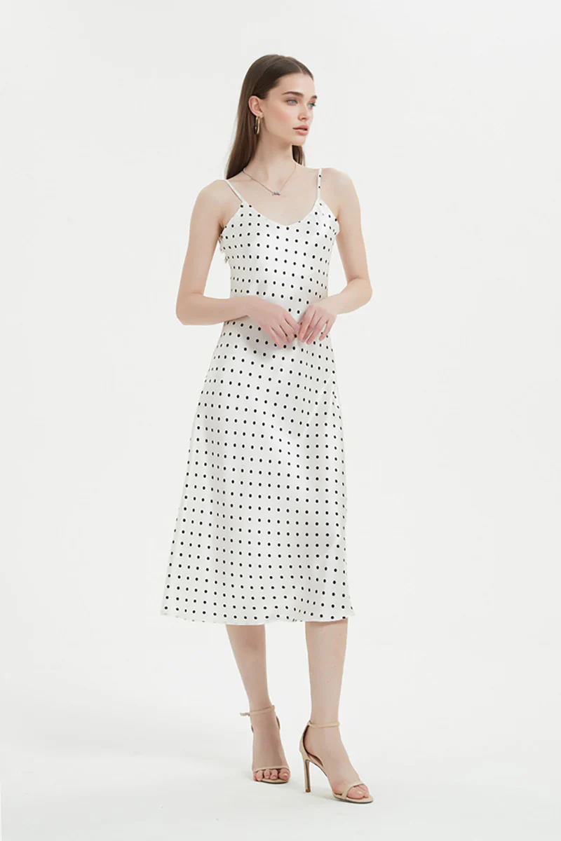 Polka-Dot V-Neck Midi Slip Dress in Triacetate-Blend - HBQMJX