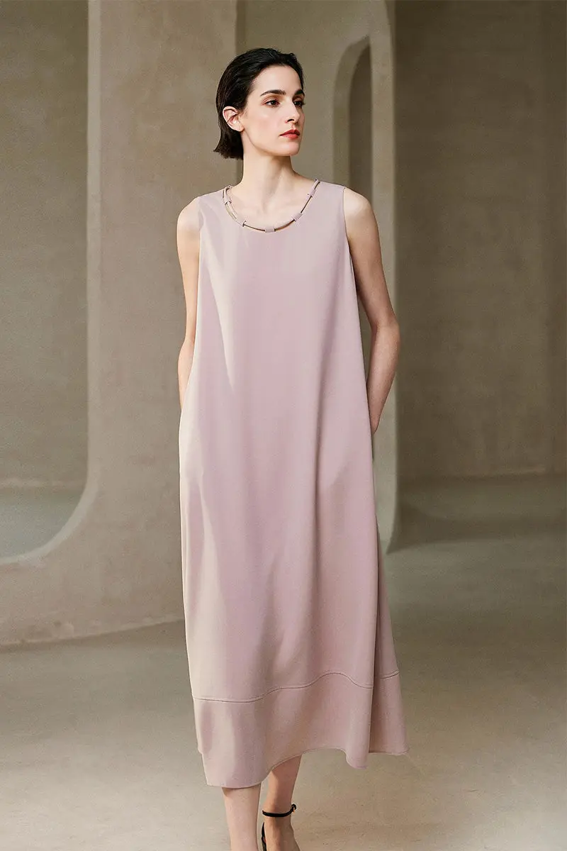 Pink Row-Style Sleeveless Midi Dress - HBQMJX