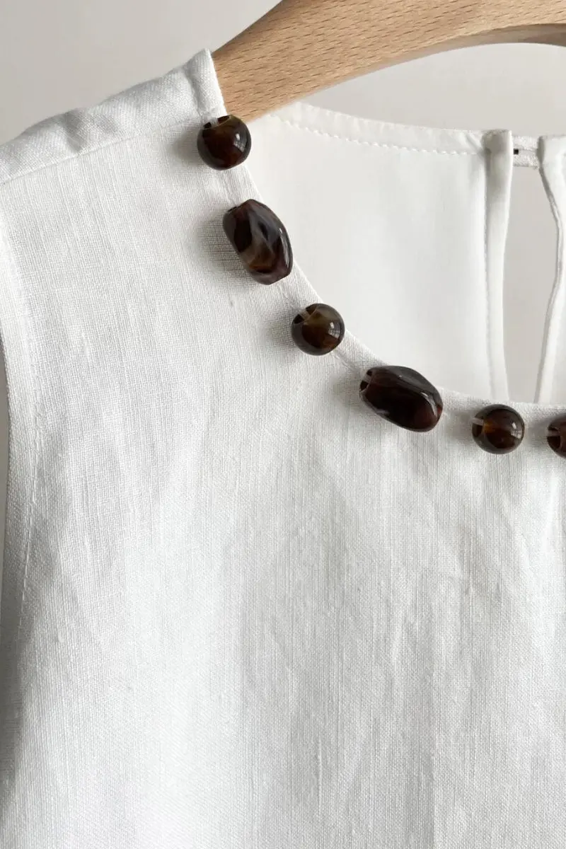 100 Linen Sleeveless Midi Dress With Back Slit - HBQMJX