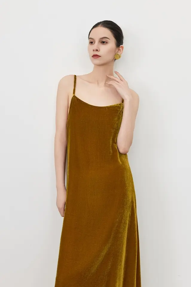 Summer Backless Silk Lined Velvet Slip Dress - HBQMJX