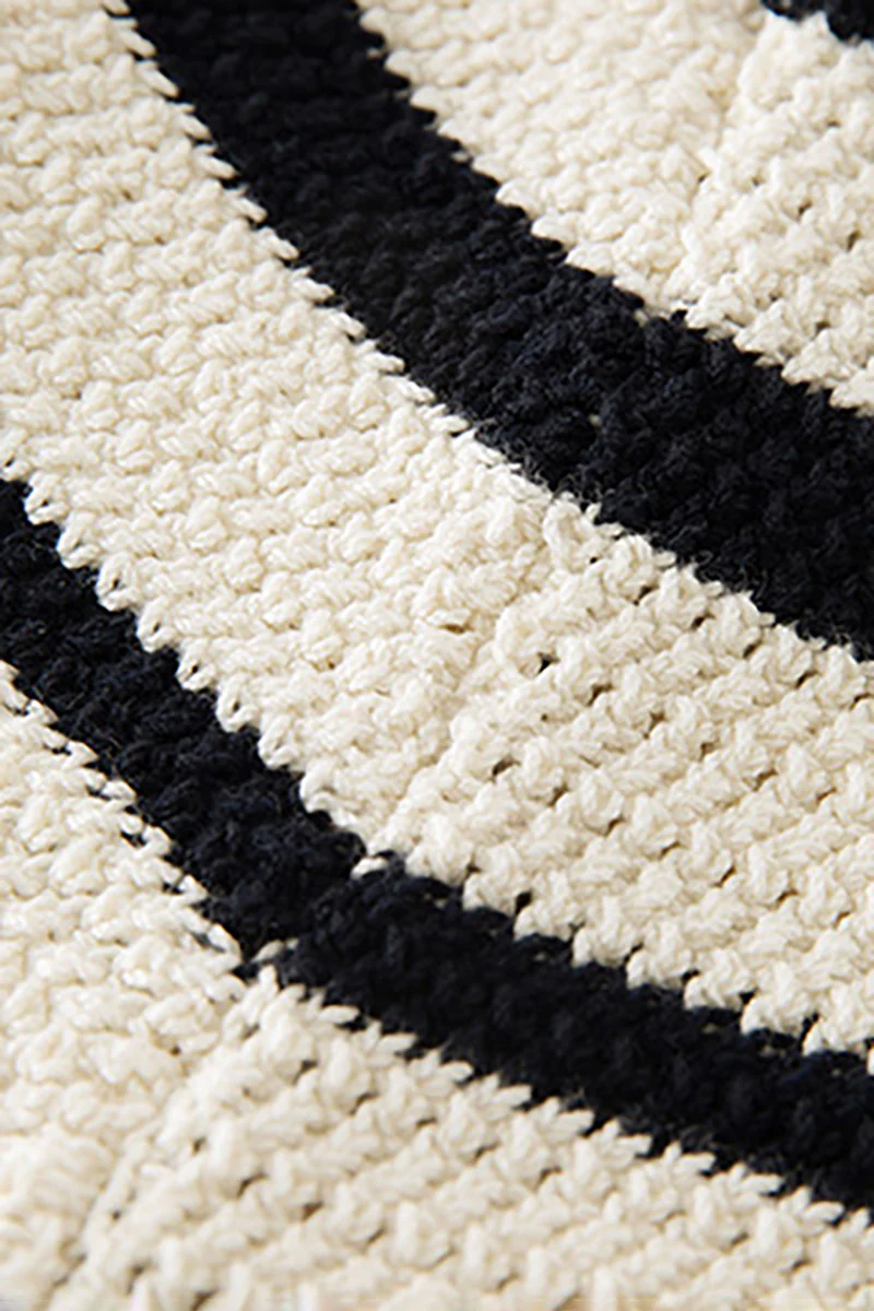 Crochet Black & White Striped Polo Midi Dress - HBQMJX