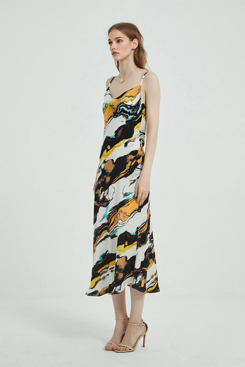Floral Cowl-Neck Midi Slip Dress in Triacetate-Blend - HBQMJX