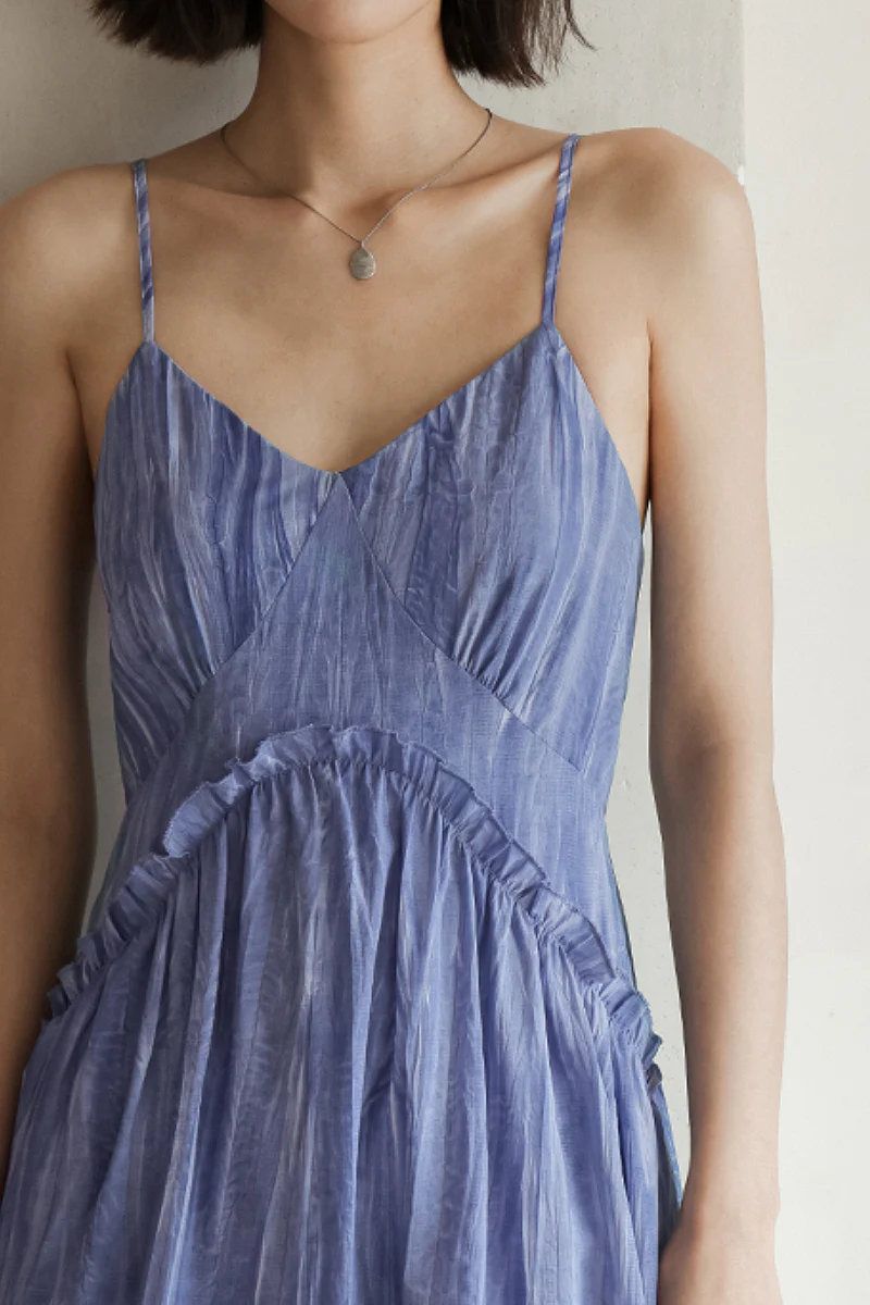 Blue Tie-Dye Spaghetti-Strap Midi Dress - HBQMJX