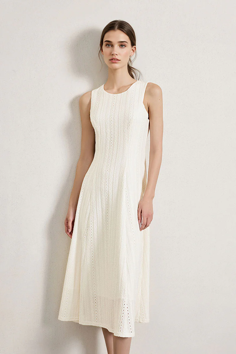 White Embroidered Lace Fit & Flare Midi Dress - HBQMJX