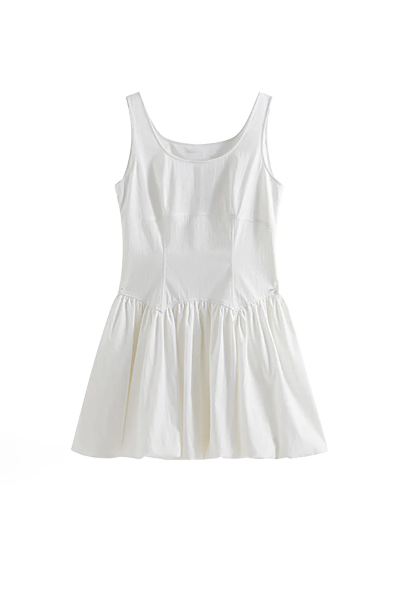 White Sleeveless Scoop-Neck Bubble Mini Dress - HBQMJX