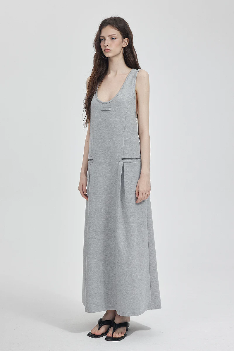 Casual Sleeveless Maxi Tank Dress with Back Twist - HBQMJX