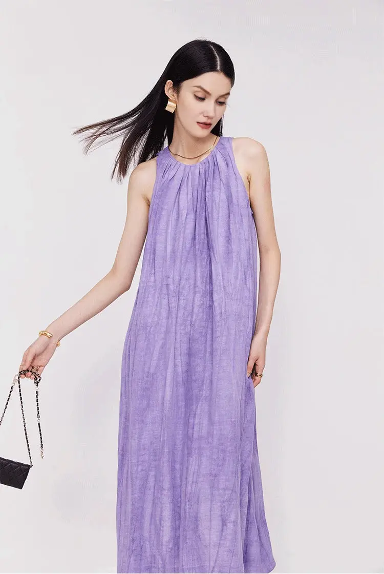 Tie Dye Sleeveless Linen Midi Dress - HBQMJX